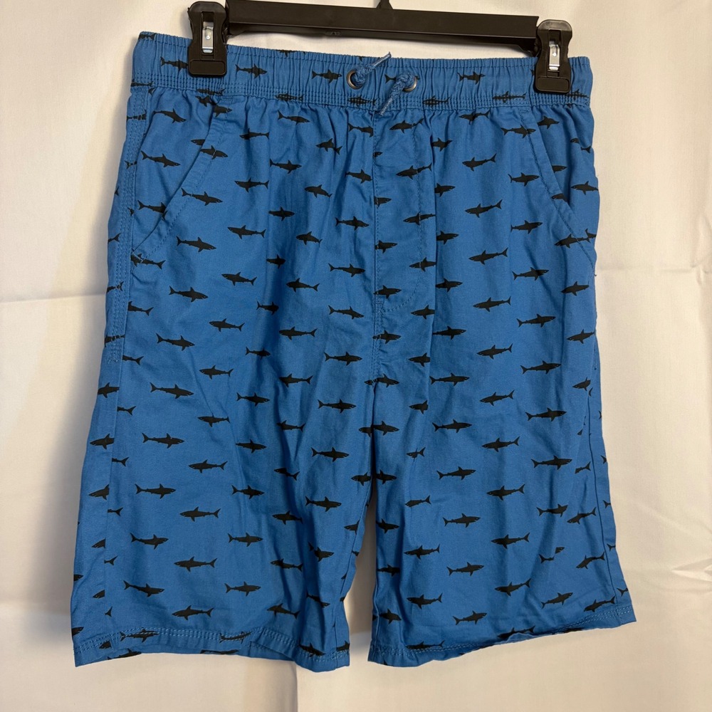 Lincoln Outfitters Boys Blue Shark Print Cotton Shorts Size 14 Elastic Waist
